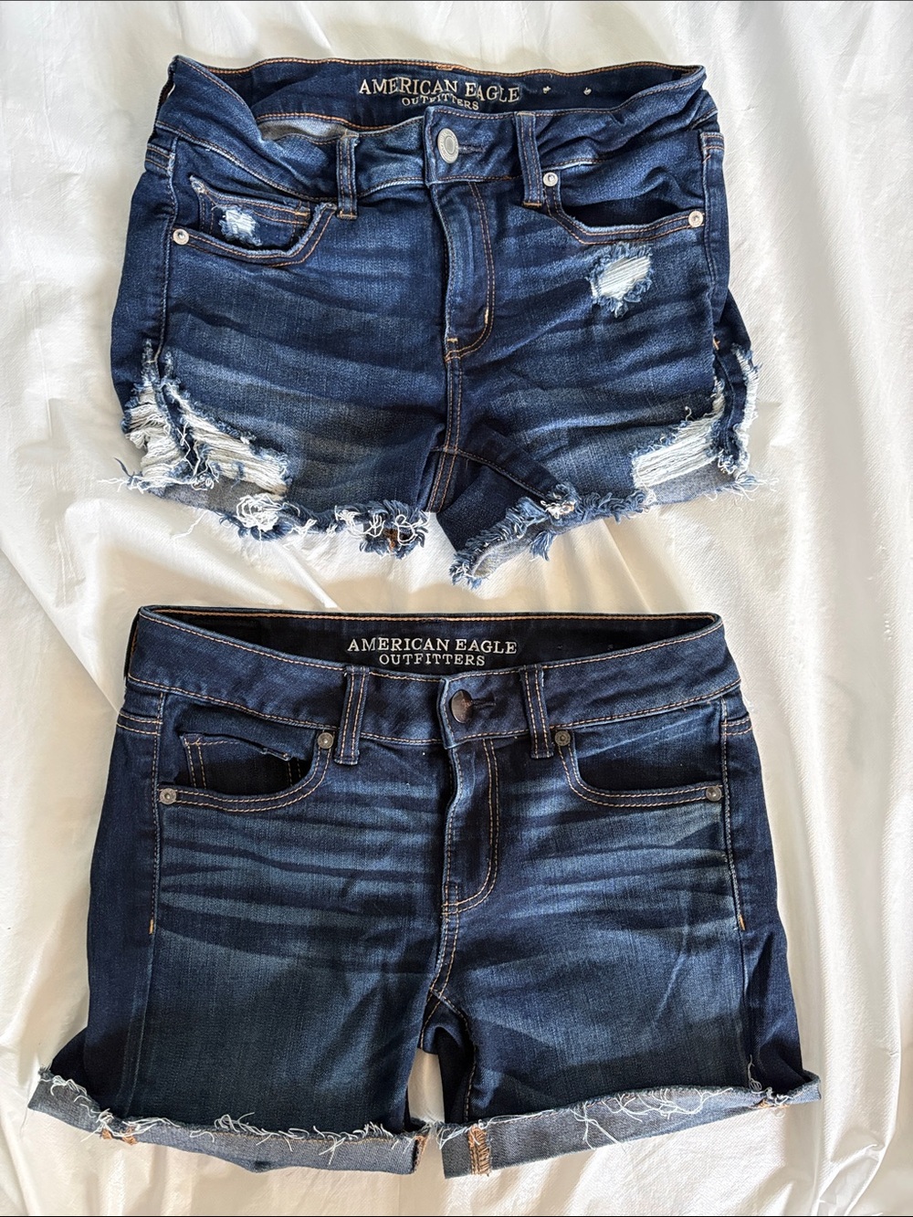 American Eagle Outfitters Dark Blue Distressed & Rolled Hem Jean Shorts Duo
